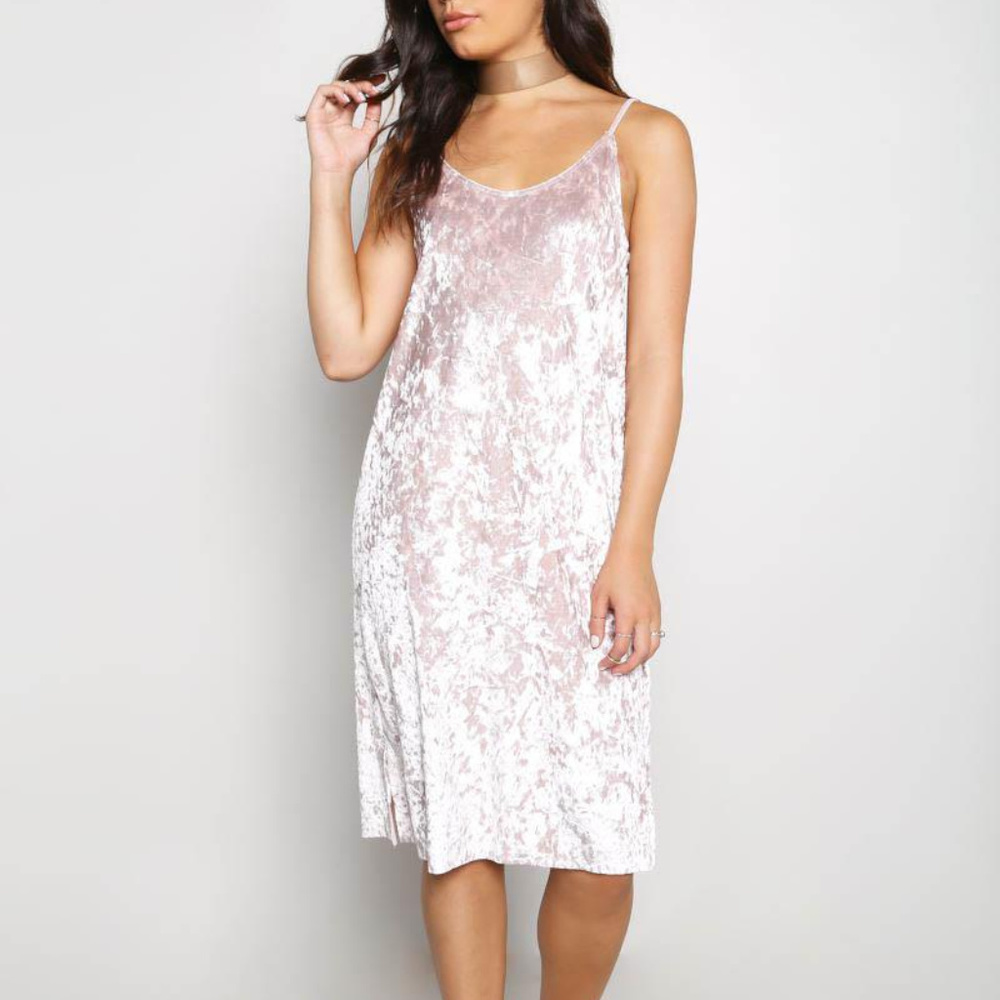 S M L  Pink Crushed Velvet Slip Dress